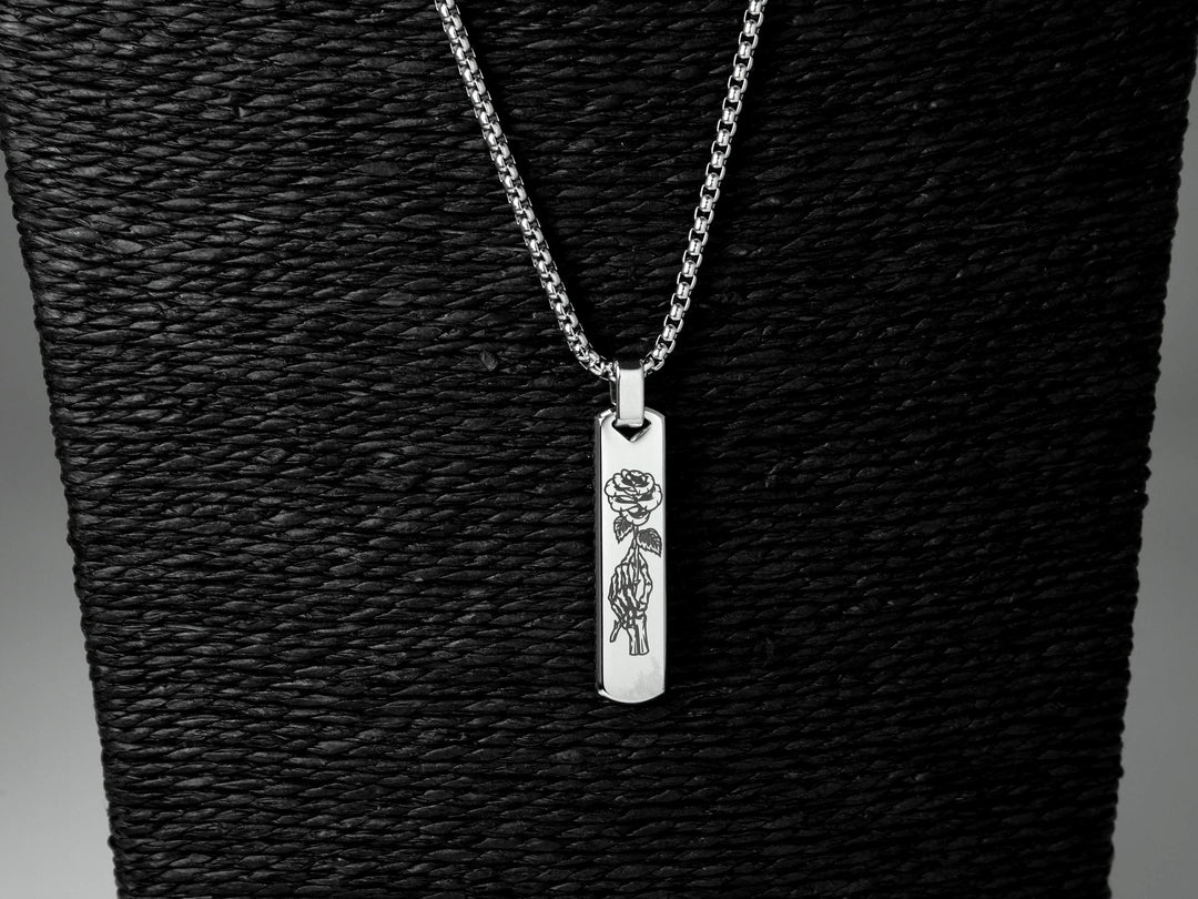 Skull Rose Pendant Necklace, Tattoo Design