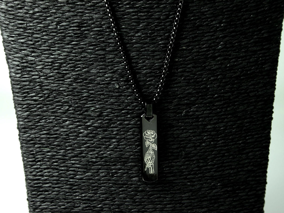 Skull Rose Pendant Necklace, Tattoo Design