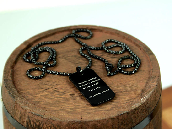 Black Quote Engraved Motivation Necklace