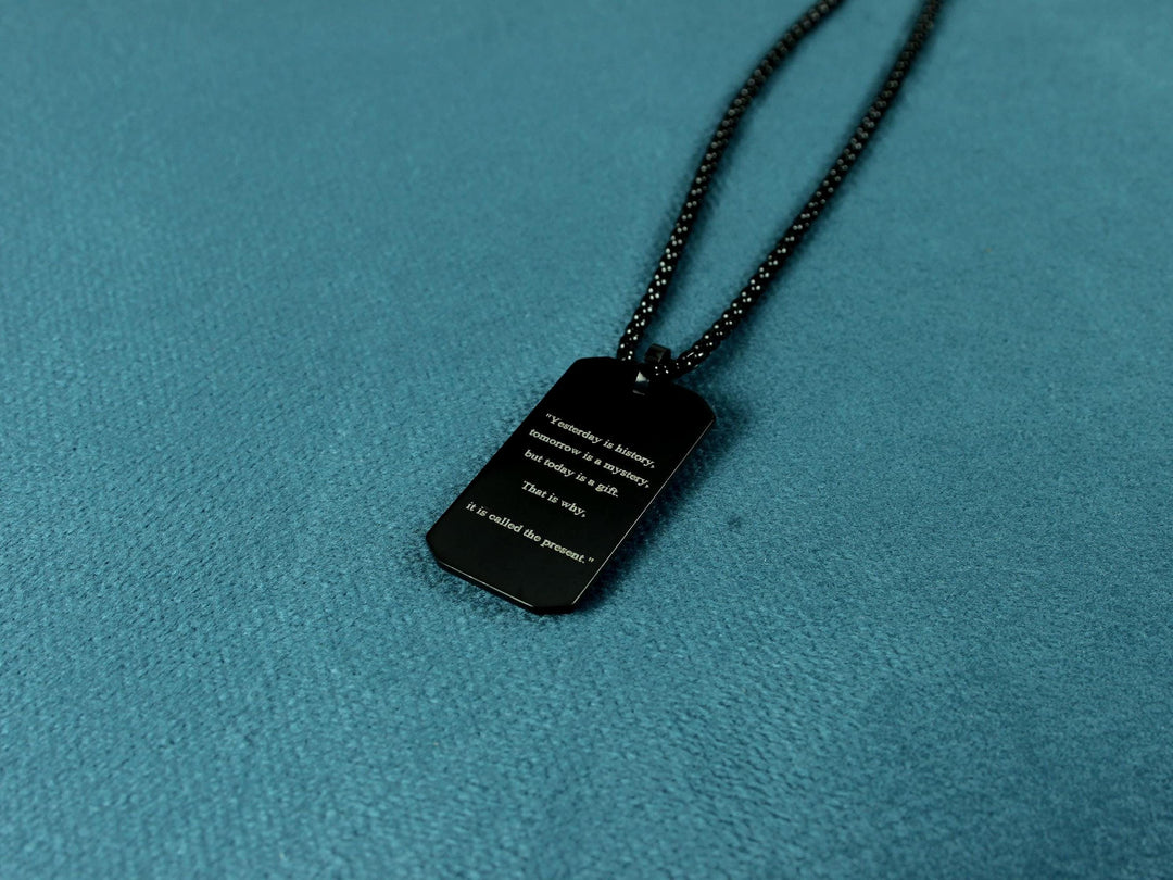 Black Quote Engraved Motivation Necklace