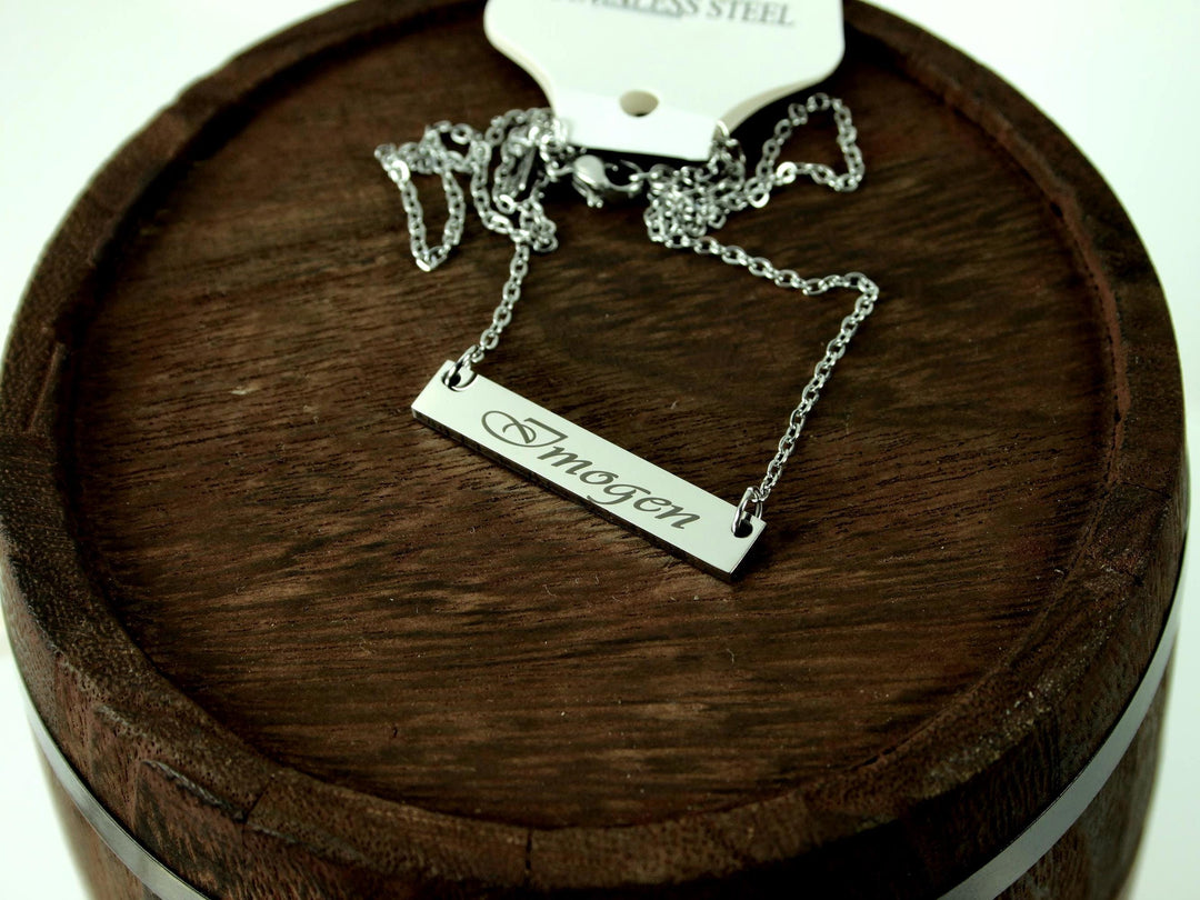 Personalized Name Bar Necklace: Rectangle Pendant