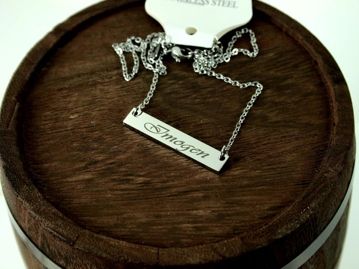Personalized Name Bar Necklace: Rectangle Pendant