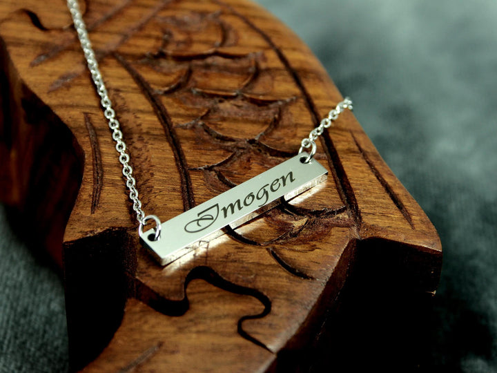Personalized Name Bar Necklace: Rectangle Pendant