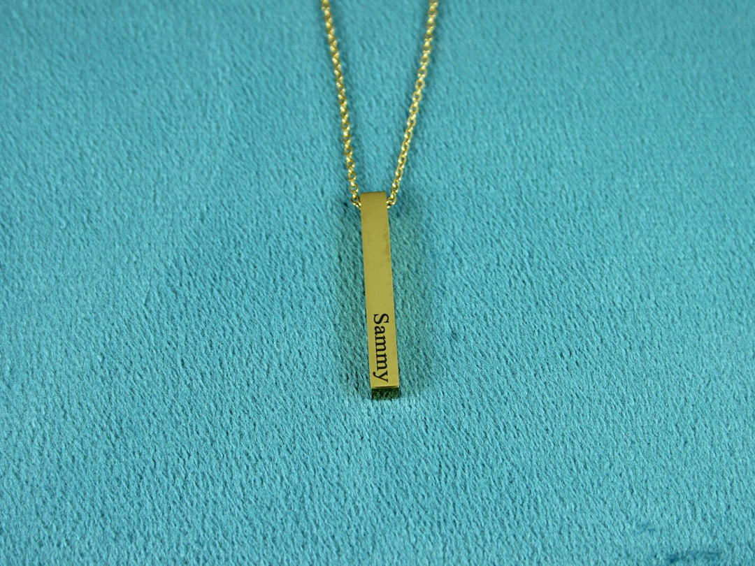 Gold Rectangle Pendant Necklace, Four Names