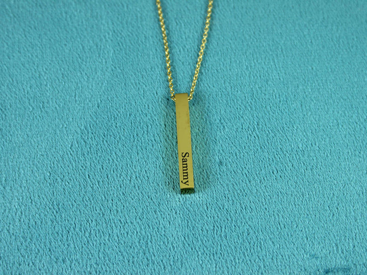 Gold Rectangle Pendant Necklace, Four Names