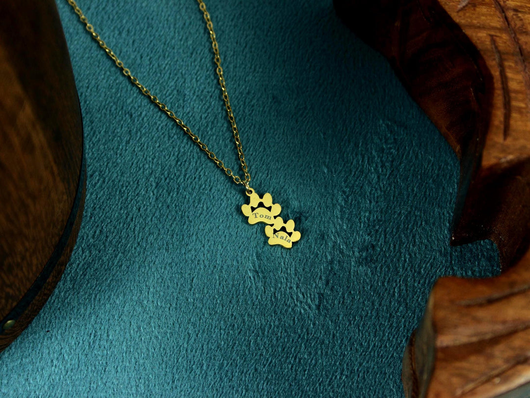 Double Paw Print Necklace, Pet Memorial Necklace