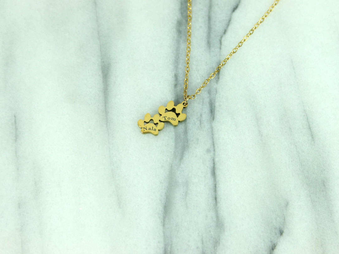 Double Paw Print Necklace, Pet Memorial Necklace