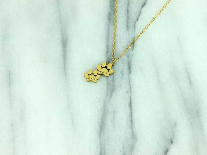Double Paw Print Necklace, Pet Memorial Necklace