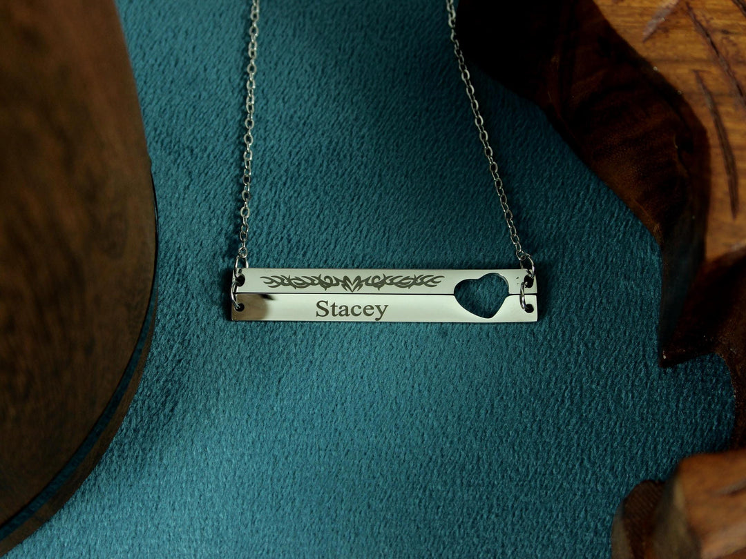 Double Bar Heart Cut-out Necklace
