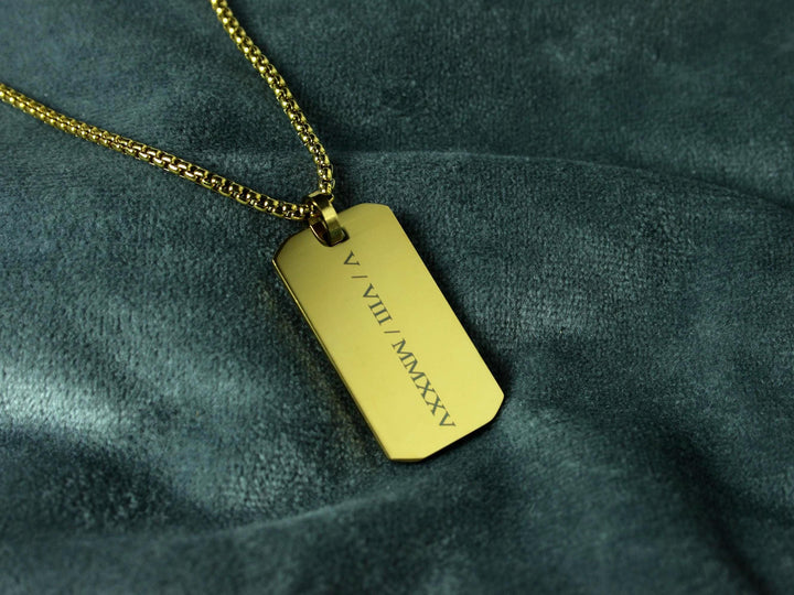 Personalised Roman Numerals Engraved Rectangle Necklace