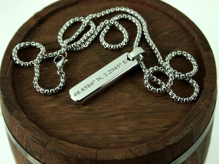 Silver Coordinates Bar Necklace