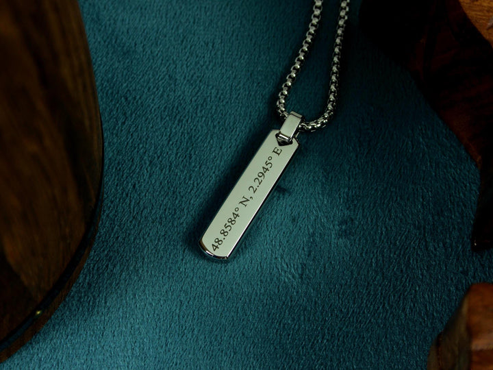 Silver Coordinates Bar Necklace