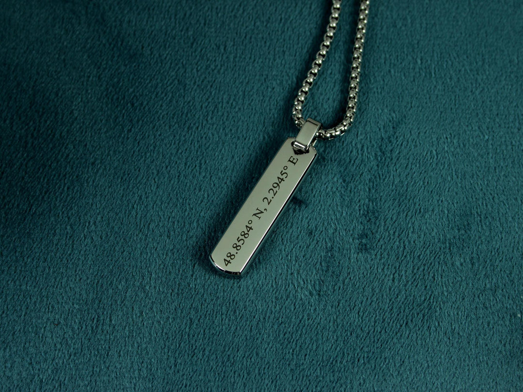 Silver Coordinates Bar Necklace