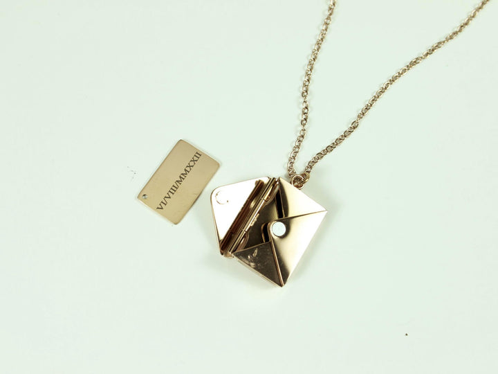 Rose Gold Letter Roman Numerals Engraved Necklace