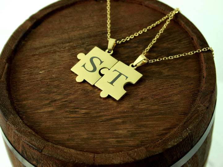 Matching Gold Puzzle Necklaces Engraved
