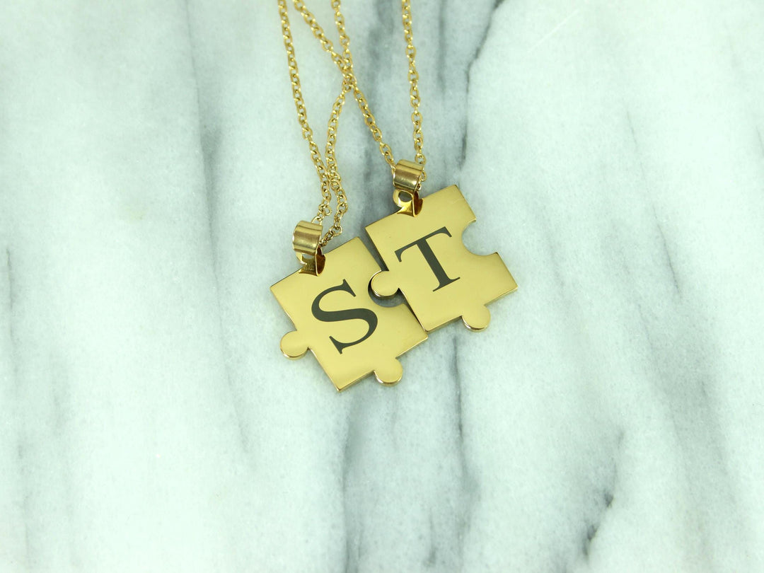 Matching Gold Puzzle Necklaces Engraved