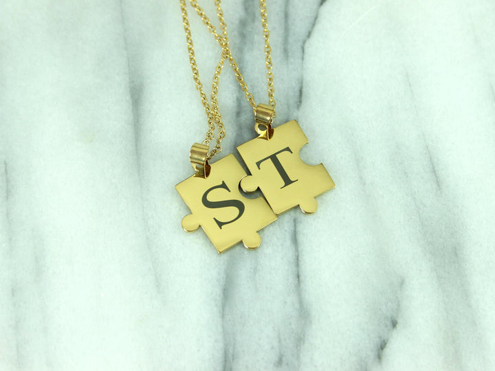 Matching Gold Puzzle Necklaces Engraved