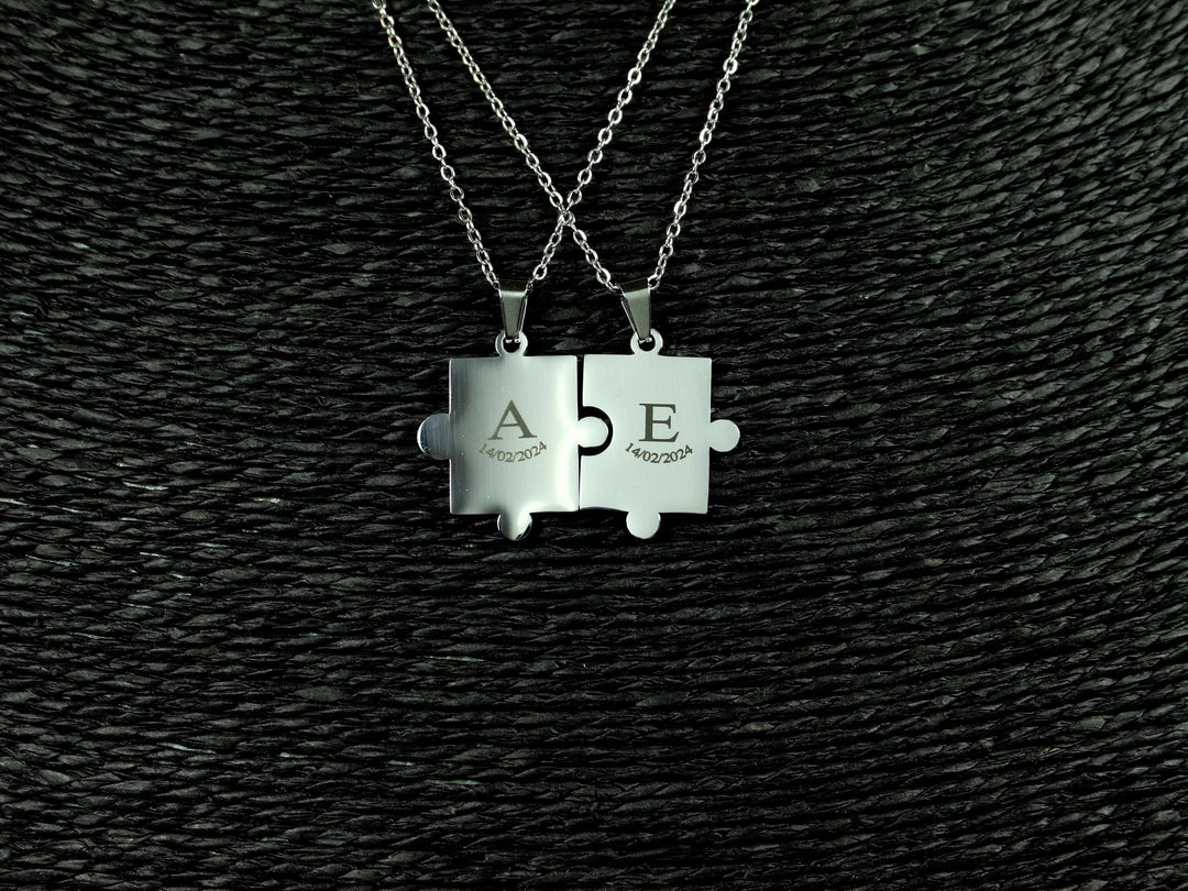 Puzzle Piece Necklace, Custom Initial and Date