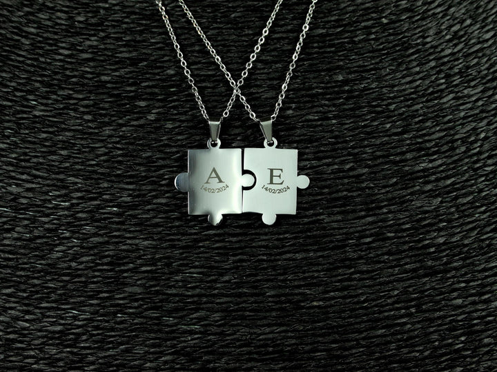 Puzzle Piece Necklace, Custom Initial and Date
