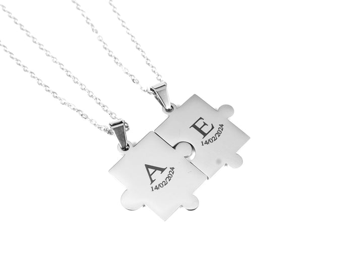 Puzzle Piece Necklace, Custom Initial and Date