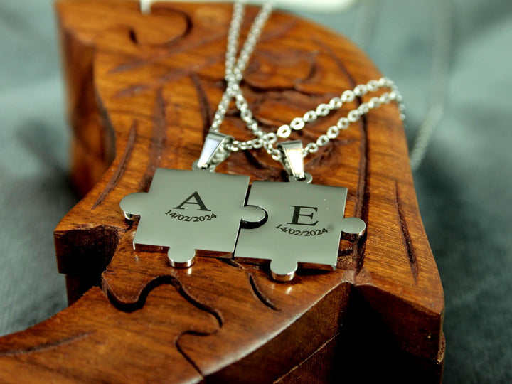 Couple Puzzle Pendant Set