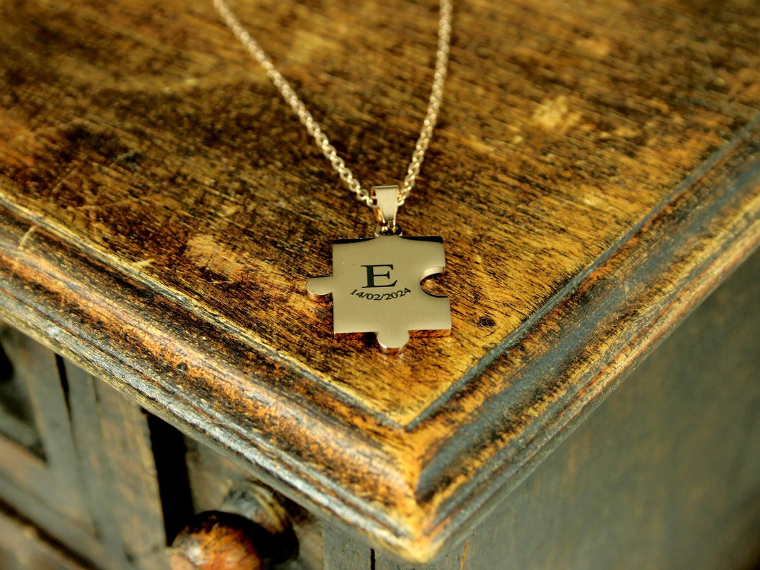 Rose Gold Puzzle Pendant Custom Initial Necklace