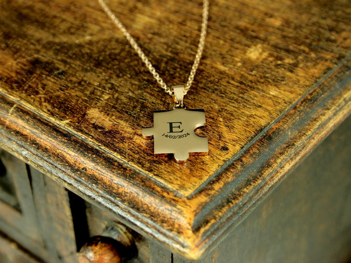 Rose Gold Puzzle Pendant Custom Initial Necklace