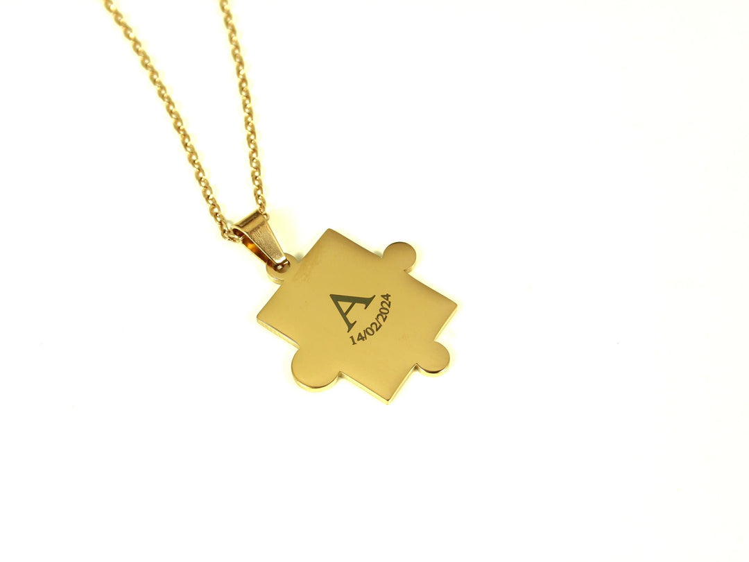 Rose Gold Puzzle Necklace, Initial and Date Pendant