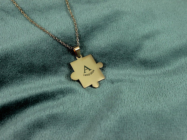 Rose Gold Puzzle Necklace, Initial and Date Pendant