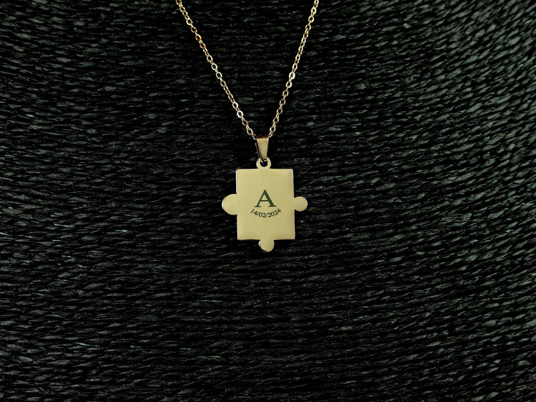 Rose Gold Puzzle Necklace, Initial and Date Pendant