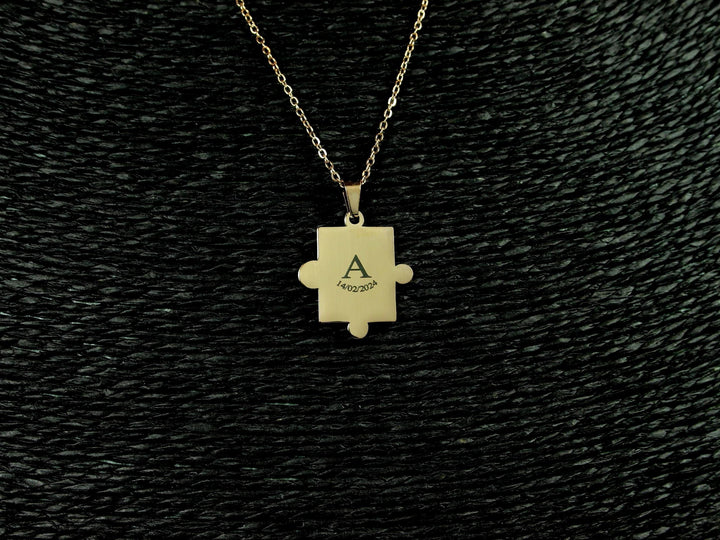 Rose Gold Puzzle Necklace, Initial and Date Pendant