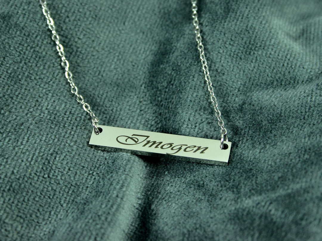 Personalized Name Bar Necklace: Rectangle Pendant
