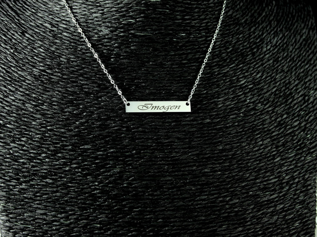 Personalized Name Bar Necklace: Rectangle Pendant