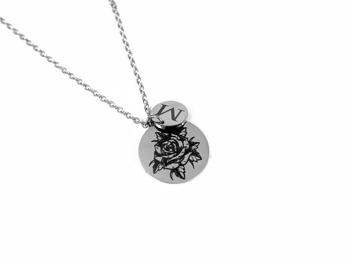 Silver Birth Flower Initial Necklace