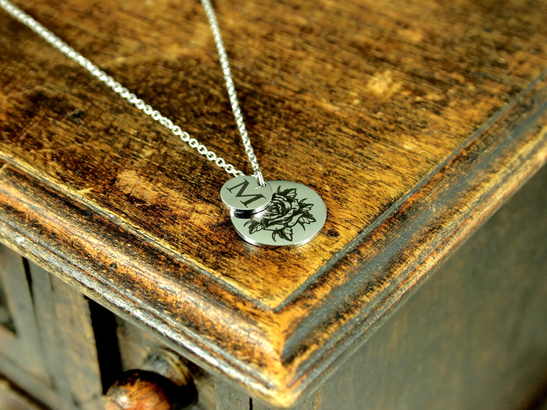 Silver Birth Flower Initial Necklace
