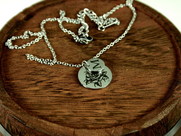 Silver Birth Flower Initial Necklace