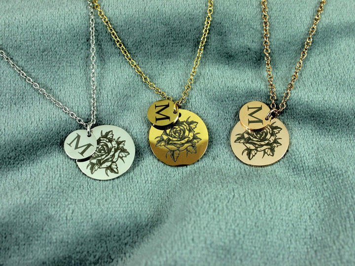 Birth Flower Initial Necklace