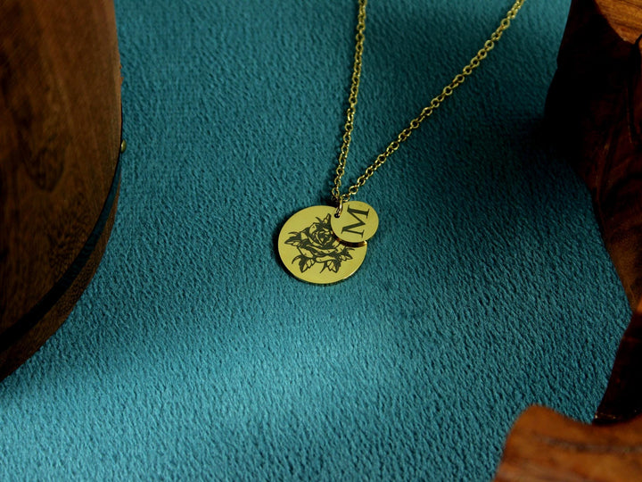 Birth Flower Initial Necklace
