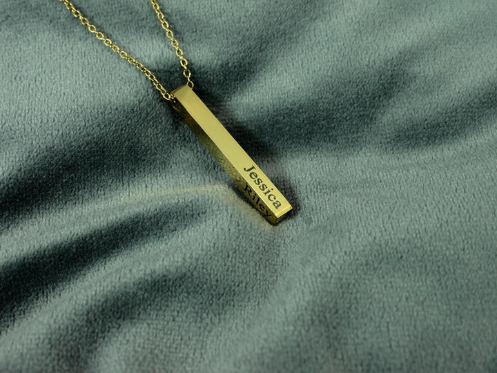 Gold Rectangle Pendant Necklace, Four Names