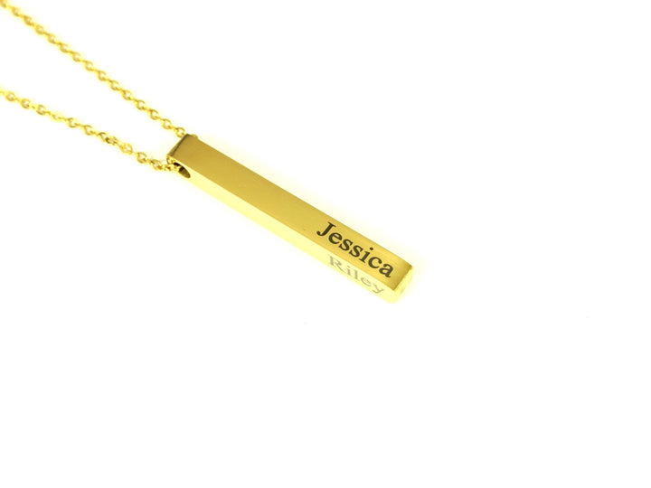 Gold Rectangle Pendant Necklace, Four Names