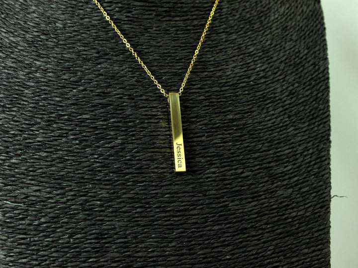 Gold Rectangle Pendant Necklace, Four Names
