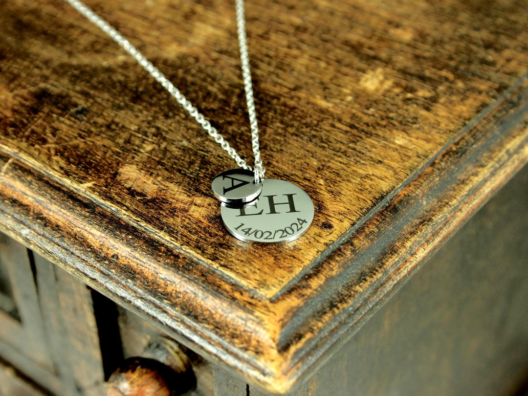 Custom Double Circle Initial, Date Necklace