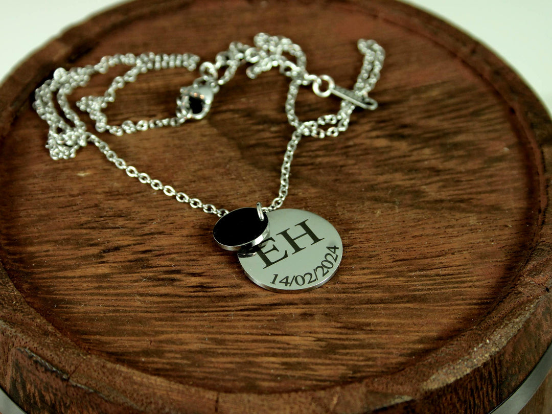Custom Double Circle Initial, Date Necklace