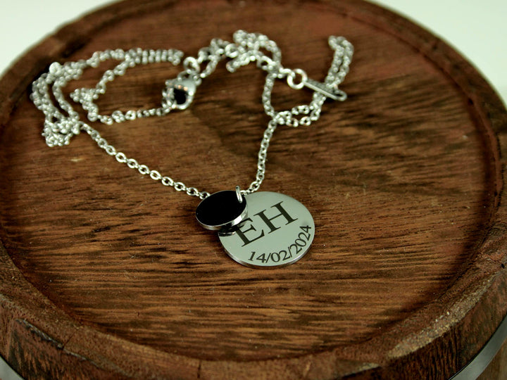 Custom Double Circle Initial, Date Necklace