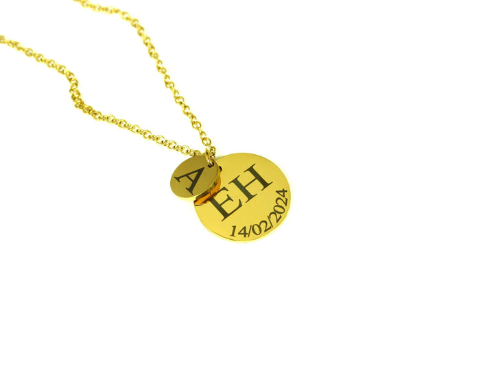 Gold Double Circle Initial & Date Necklace
