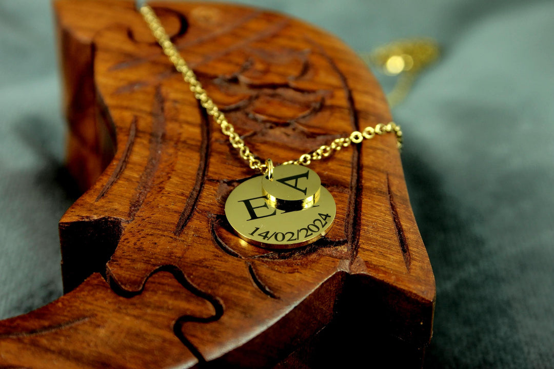 Gold Double Circle Initial & Date Necklace