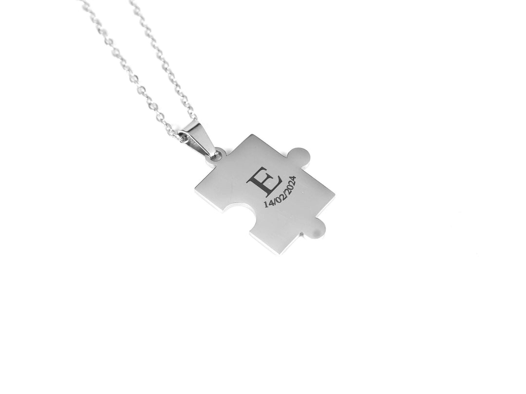 Puzzle Piece Necklace, Custom Initial and Date