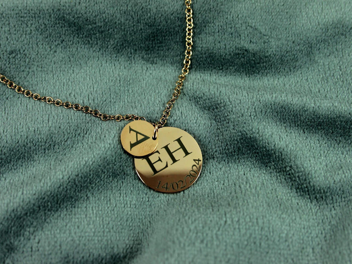 Rose Gold Double Circle Initial & Date Necklace