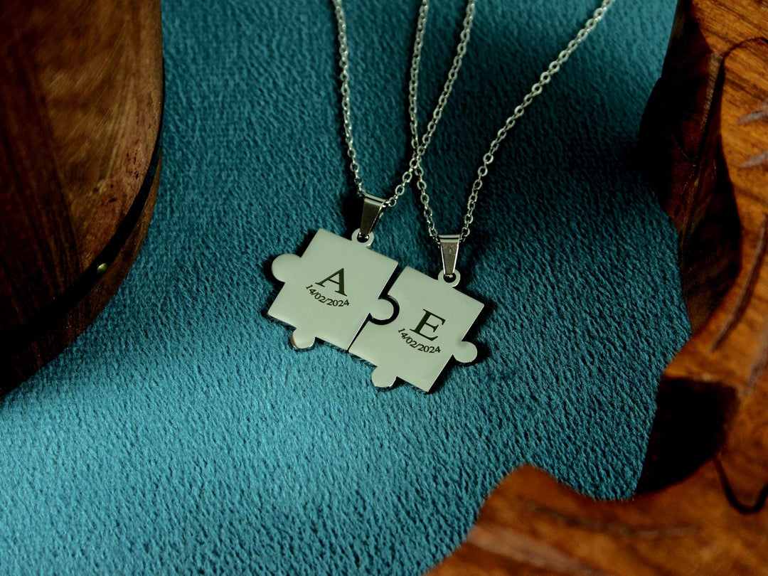 Couple Puzzle Pendant Set
