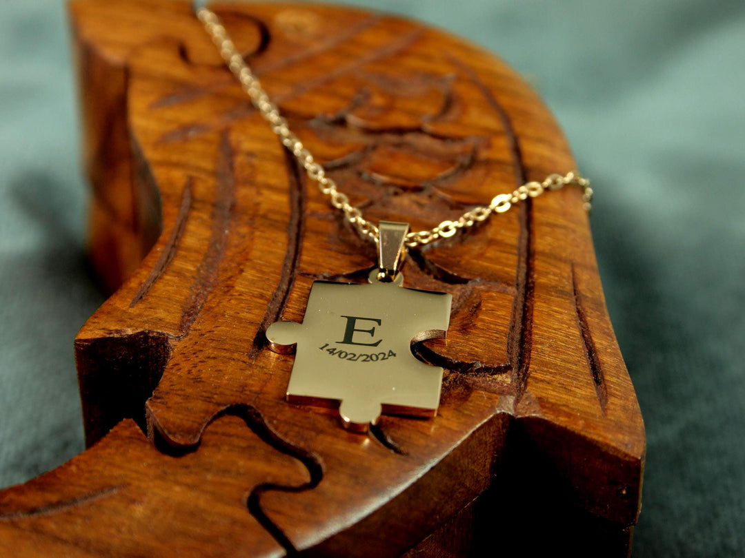 Rose Gold Puzzle Pendant Custom Initial Necklace